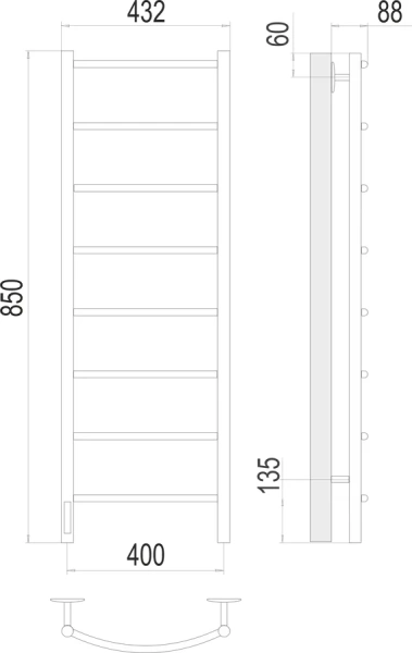 Полотенцесушитель электрический Terminus Классик П8 40х85 см блок управления слева - фото 2