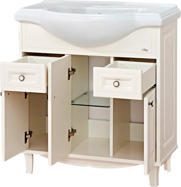Тумба с раковиной напольная Misty Шармель 80 см с двумя ящиками, напольная, пристенная - фото 4