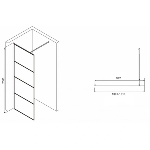 Душевая перегородка Abber Immer Offen 100 см стекло прозрачное - фото 2