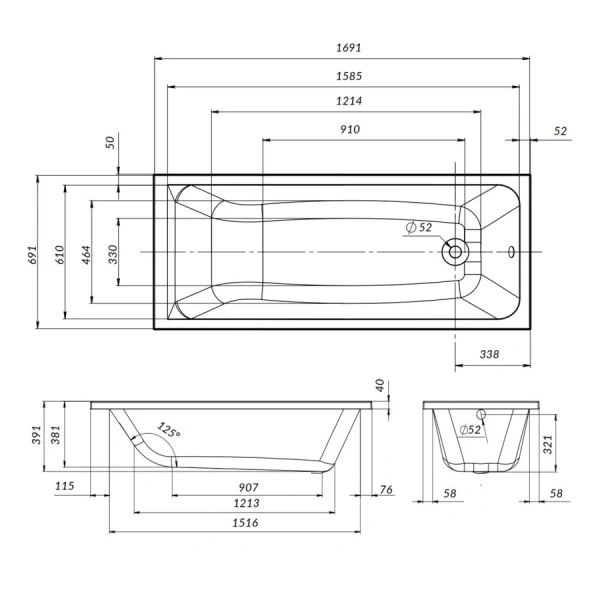 Ванна акриловая Am.Pm Gem 170х70 см белая, акриловые - фото 2