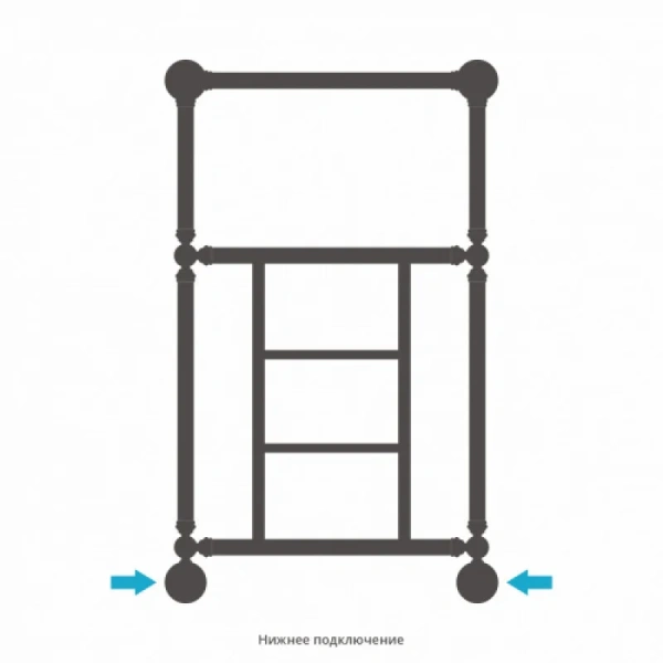Полотенцесушитель водяной Сунержа Ренессанс 50х86 см сатин, для систем горячего водоснабжения, для систем отопления, с нижним подключением - фото 5