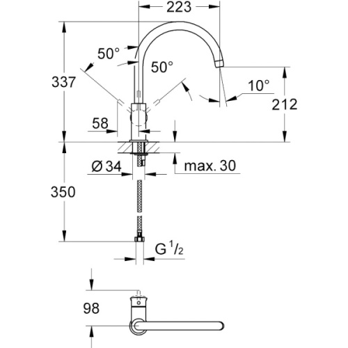 Смеситель для кухни GROHE BauClassic с высоким C-образным изливом - фото 2