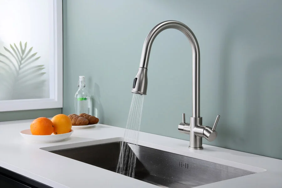 Смеситель для кухни Paulmark Lange никель, высокие, округлая форма, для питьевой воды с фильтром - фото 5