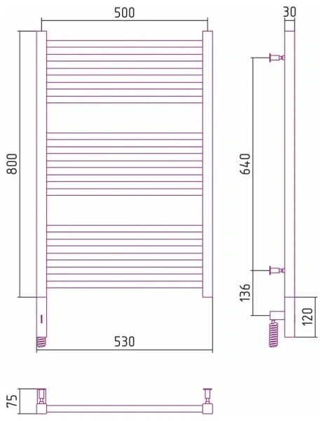 Полотенцесушитель электрический Сунержа Модус 3.0 50x80 см левый без покрытия - фото 2