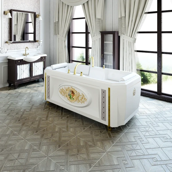Акриловая ванна Fra Grande Фернандо 4-01-3-0-1-421, 190 x 90 см, рама-подставка на декоративных ножках, подголовник - 2 шт., белая/золото - фото 4