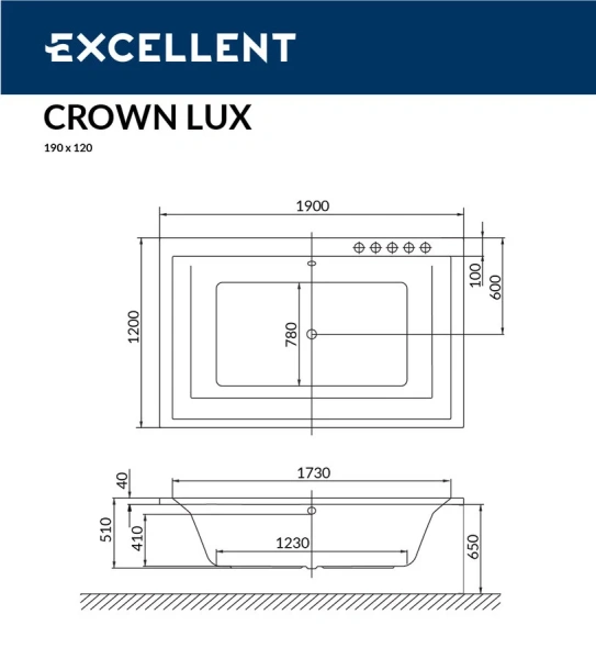 Ванна акриловая Excellent Crown Lux 190 х 120 см, цвет белый, WAEX.CRO19WH - фото 3