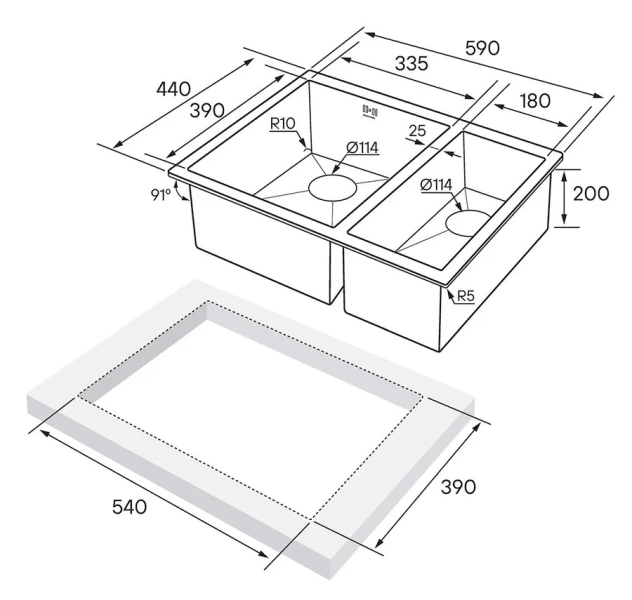 Мойка для кухни Paulmark Zusat 59 см вороненая сталь, левосторонняя, врезные - фото 2