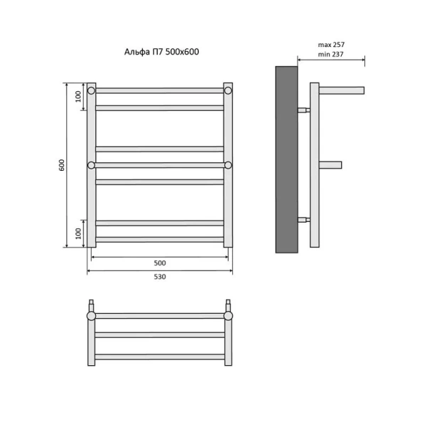 Полотенцесушитель водяной Акватек Альфа 50x60 см черный муар - фото 2