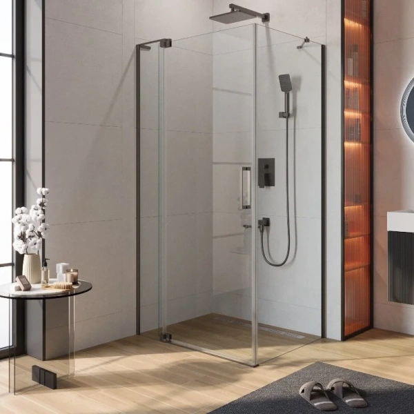 Душевой уголок Cezares Slider 80х100 см стекло серое профиль чёрный - фото 4