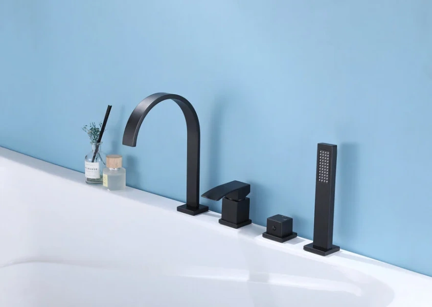 Смеситель для ванны Abber Wasserfall черный матовый, современные, hi-tech - фото 3