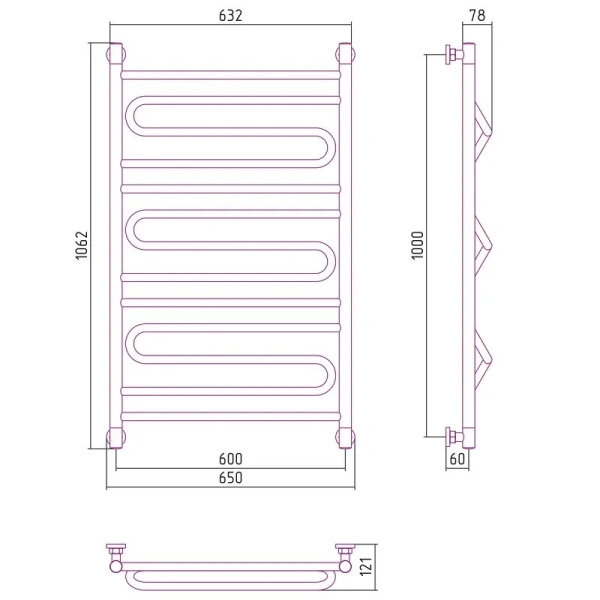 Полотенцесушитель водяной Сунержа Элегия+ 60х100 см шампань, современные, hi-tech - фото 2