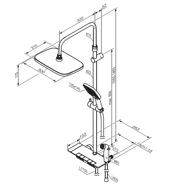 Душевая стойка Damixa Gala хром, современные, hi-tech - фото 2