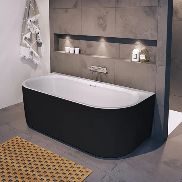 Акриловая ванна Desire BACK2WALL Velvet B089001220, 180 x 84 см, панель черная матовая, чаша белая матовая - фото 1