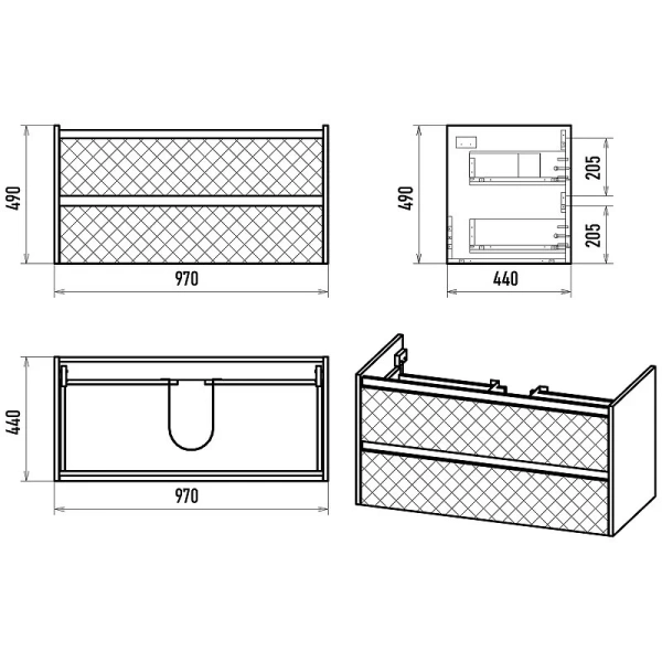 Тумба под раковину подвесная Brevita Chester 100 см с двумя ящиками - фото 2