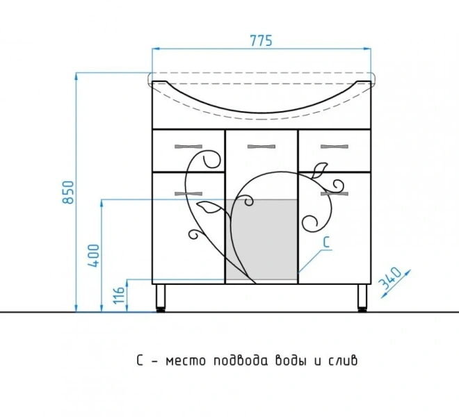 Тумба под раковину напольная Style Line Эко Фьюжн 77 см белая index_1 - фото 10