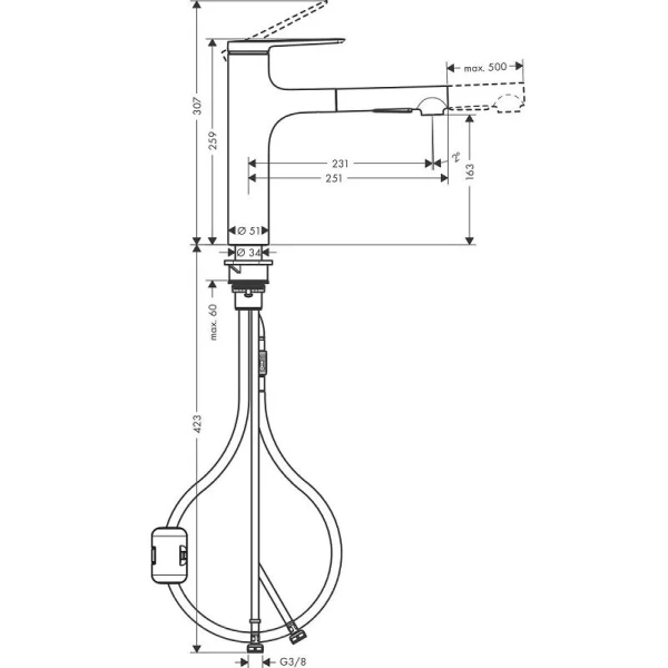 Смеситель для кухни Hansgrohe Zesis M33 черный матовый, для кухни - фото 2