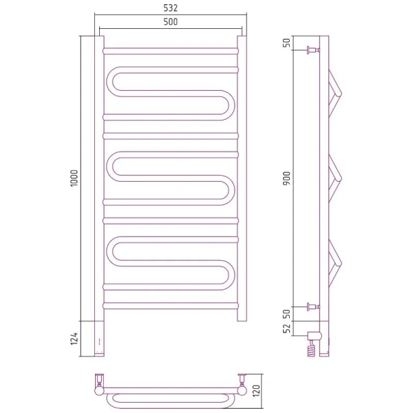 Полотенцесушитель электрический Сунержа Элегия 3.0 50х100 см левый без покрытия, современные, hi-tech - фото 2