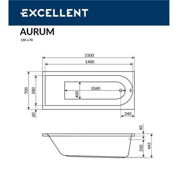 Ванна гидромассажная Excellent Aurum Lux 150 x 70 см, WAEX.AUR15.LUX.CR - фото 2