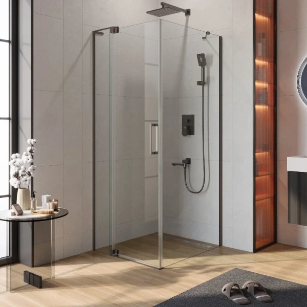 Душевой уголок Cezares Slider 90х80 см стекло прозрачное профиль оружейная сталь - фото 1
