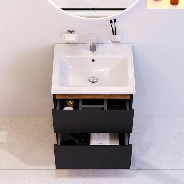 Тумба под раковину подвесная Am.Pm X-Joy 55 см черная матовая, черная, комбинированная - фото 7