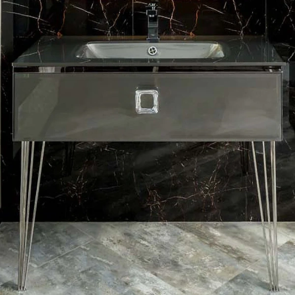 Тумба с раковиной напольная Boheme Lucido 770-080-GR 80 см глянцевый графит, высокие ножки - фото 3