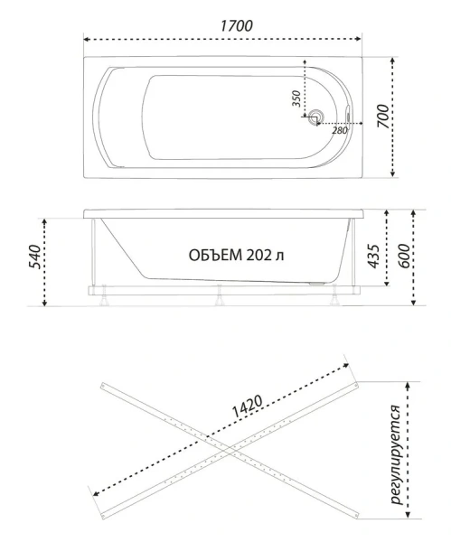 Ванна акриловая 1ACReal Дюна 170 x 70 см, белая, Щ0000046114 - фото 2