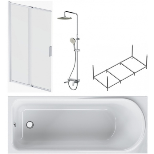 Ванна акриловая AM.PM Like W80ASET-170SL 170х70 см с каркасом, шторкой, и душевой стойкой со смесителем - фото 1