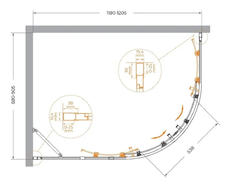 Душевой уголок Cezares Molveno 120х90 см стекло прозрачное профиль оружейная сталь - фото 2