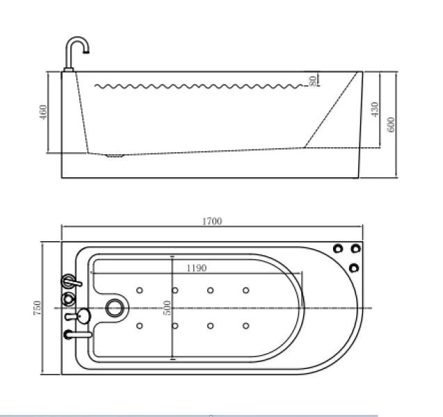 Ванна акриловая Bolu BL-380S L/R, 170 x 75 см, слив-перелив в комплекте, белый, левая/правая, нет в наличии - фото 10