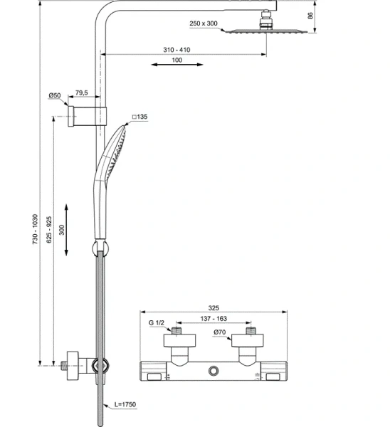 Душевая стойка Ideal Standard CeraTherm T100 с термостатом - фото 2