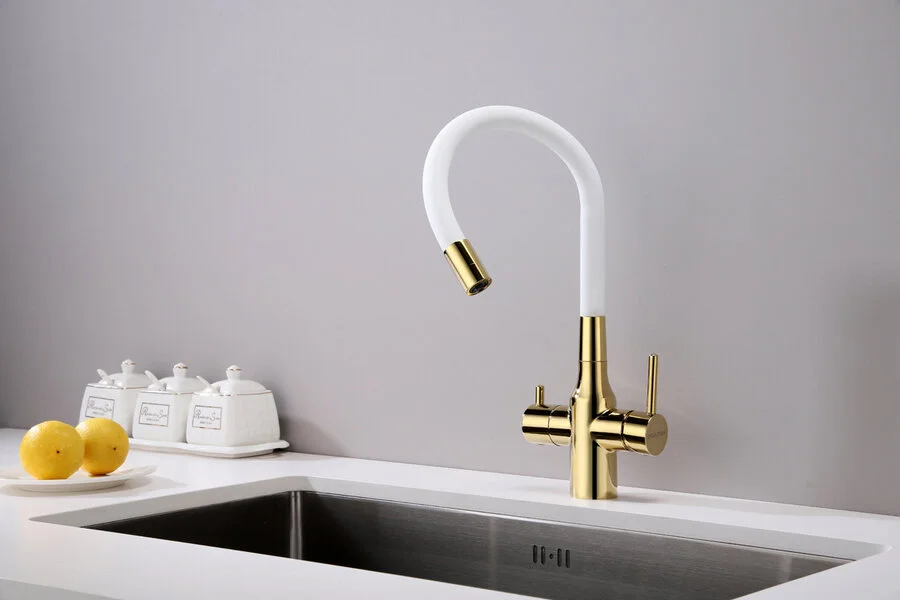 Смеситель для кухни Paulmark Salix золото/белый, на мойку, на столешницу - фото 6