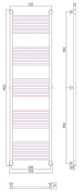Полотенцесушитель водяной Сунержа Богема+ 0220-1950 50х190 см перемычка прямая, современные, hi-tech - фото 2