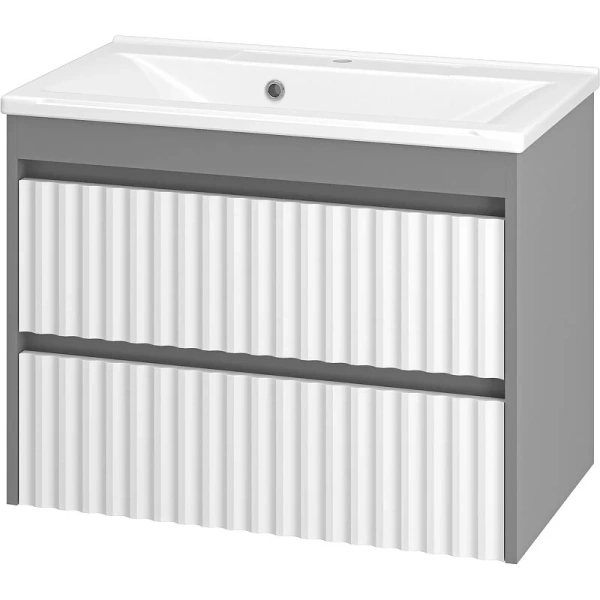 Тумба под раковину подвесная Brevita Balaton 75 см белая, серая