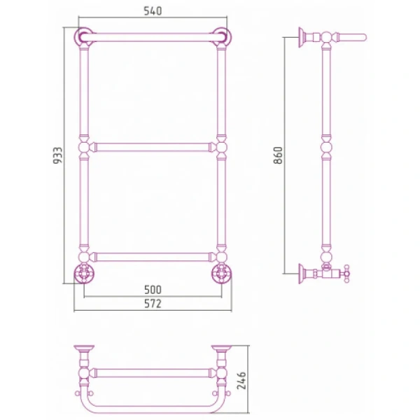 Полотенцесушитель водяной Сунержа Ренессанс 50х86 см черный матовый - фото 2