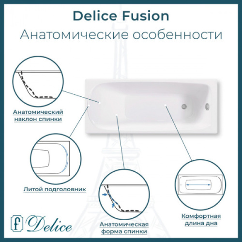 Ванна чугунная Delice Fusion 170х70 см с антискользящим покрытием - фото 3