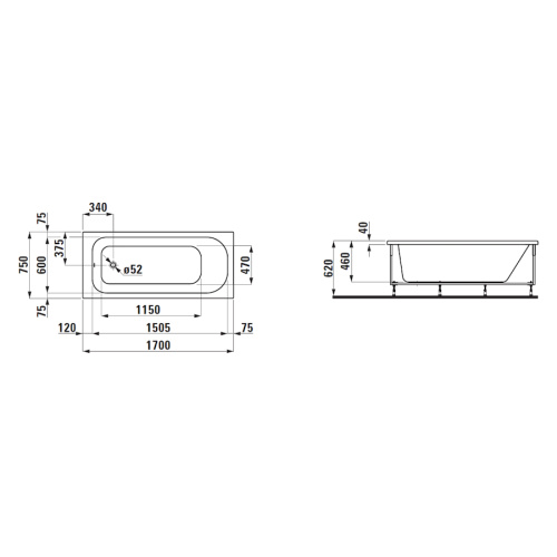Ванна акриловая Laufen Solutions 2.2350.1, 2.2350.5, 2.2350.6 - фото 2