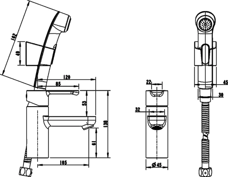 Смеситель для умывальника с гигиеническим душем Bravat Stream F13783C-3, недорогие, с гигиеническим душем - фото 5