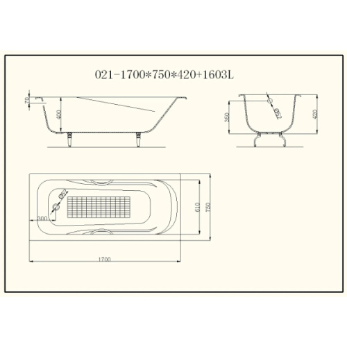 Ванна чугунная Castalia Carina 170х75х42 - фото 3