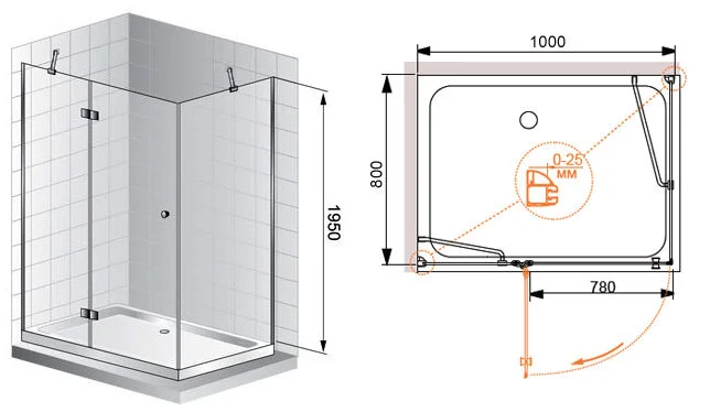 Душевой уголок Cezares Verona 100х80 см стекло рифленое левый, стеклянные, угловые, без поддона - фото 6