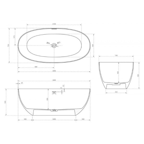 Ванна из искусственного камня Abber Stein 160x75 см отдельностоящая, 160x75  см - фото 4