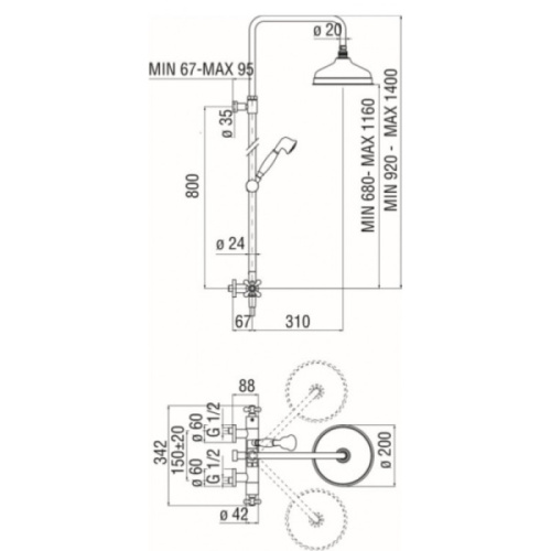 Душевая стойка Nobili Grazia GRC0030/50 с тропическим душем - фото 4