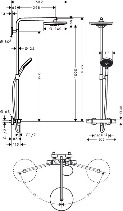Душевая стойка Hansgrohe Raindance Select S хром, современные, hi-tech - фото 2