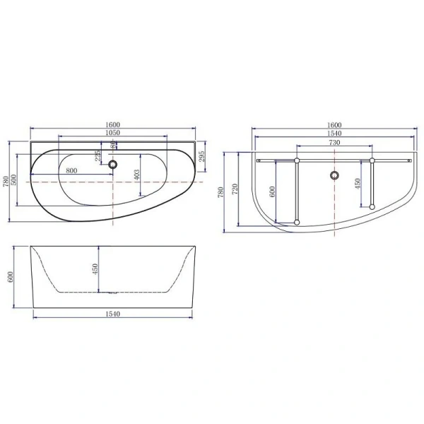 Ванна акриловая Allen Brau Priority 5, 160 х 78 см, слив-перелив в комплекте, правостороняя, белая глянцевая, 138678B-GW Gloss White, 2.31005.20B - фото 2
