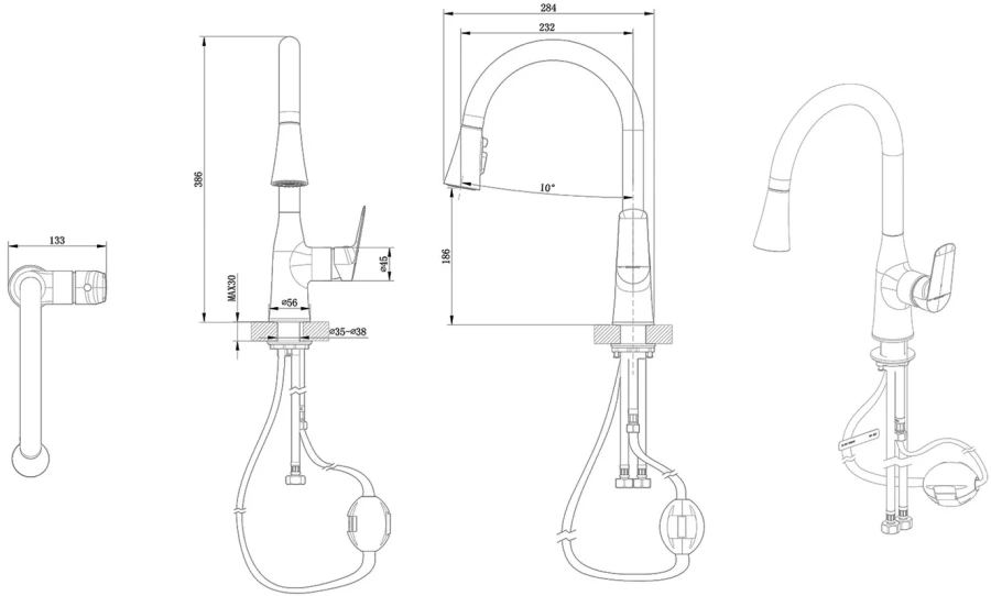 Смеситель для кухни Bravat Rhein с вытяжным изливом - фото 2