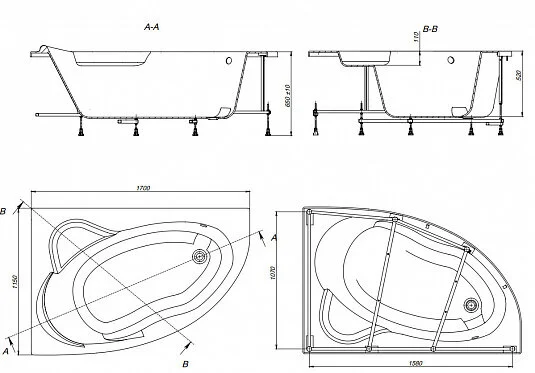 Ванна акриловая Roca Luna ZRU9302911, 170 x 115 см, без гидромассажа, недорогие - фото 5