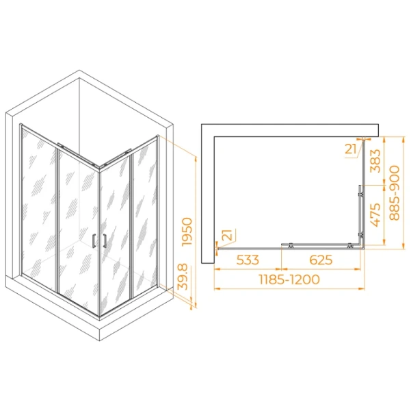 Душевой уголок RGW Passage PA-040B 120x90 см профиль черный, стекло прозрачное - фото 2