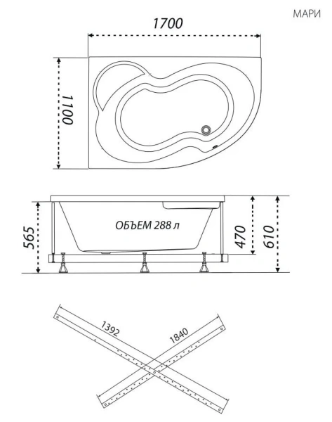 Ванна угловая Тритон Мари 170x110 акриловая OMP Щ0000046123/Щ0000046124 левая/правая, белая, в наличии - фото 9