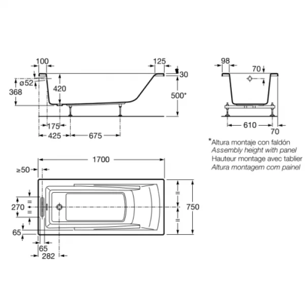 Ванна акриловая Roca Hall ZRU9302768 170х75 см прямоугольная, без гидромассажа, недорогие, большие - фото 6