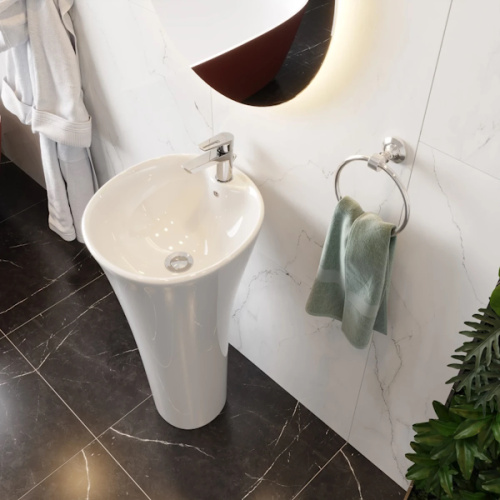 Раковина напольная Ceruttispa Adelina 46 см белая, круглой формы, моноблок - фото 5