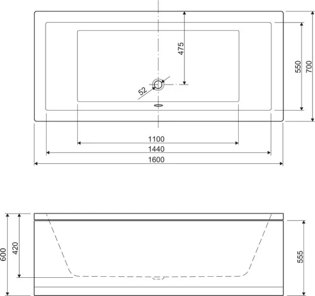 Ванна акриловая Cezares Plane-160-70-42-W37 прямоугольная - фото 2